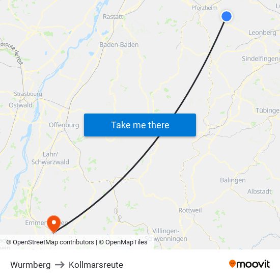 Wurmberg to Kollmarsreute map