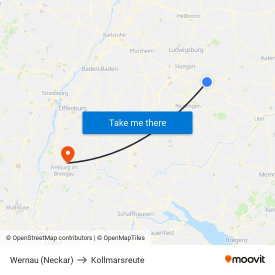 Wernau (Neckar) to Kollmarsreute map