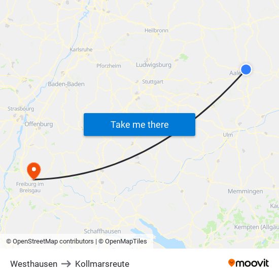 Westhausen to Kollmarsreute map