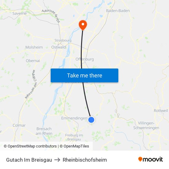 Gutach Im Breisgau to Rheinbischofsheim map