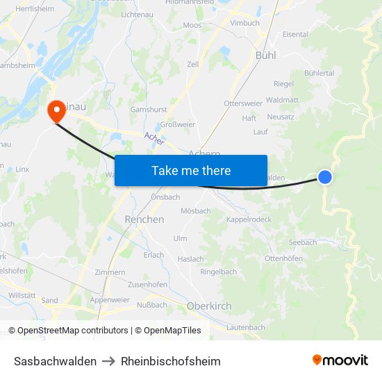 Sasbachwalden to Rheinbischofsheim map