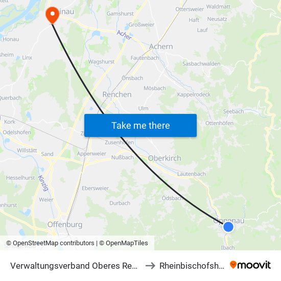 Verwaltungsverband Oberes Renchtal to Rheinbischofsheim map