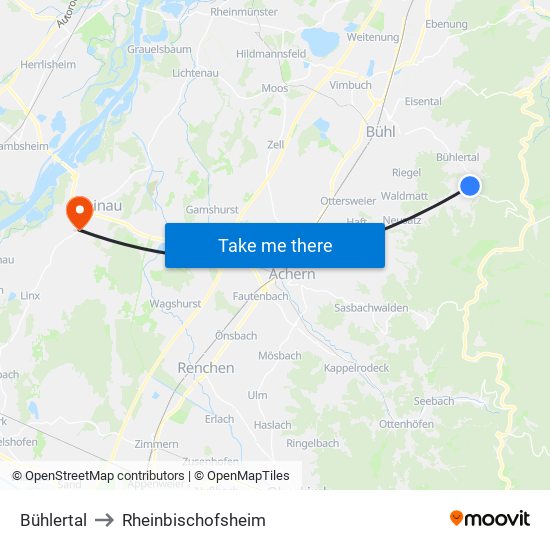 Bühlertal to Rheinbischofsheim map