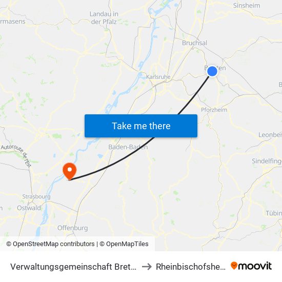 Verwaltungsgemeinschaft Bretten to Rheinbischofsheim map