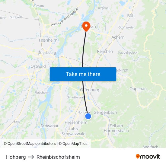 Hohberg to Rheinbischofsheim map