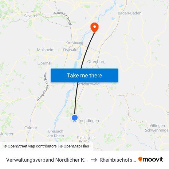 Verwaltungsverband Nördlicher Kaiserstuhl to Rheinbischofsheim map