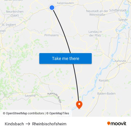 Kindsbach to Rheinbischofsheim map