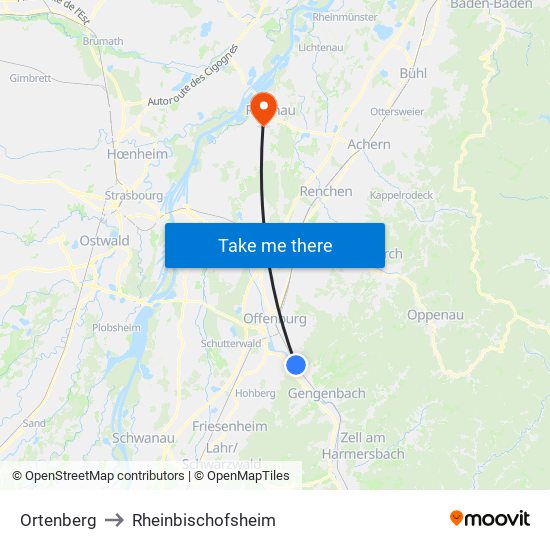 Ortenberg to Rheinbischofsheim map