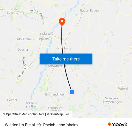 Winden Im Elztal to Rheinbischofsheim map