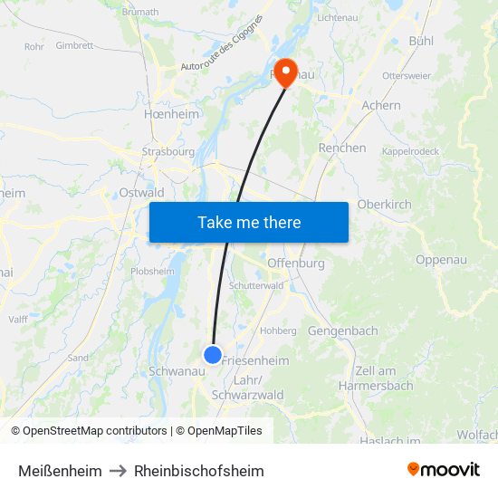 Meißenheim to Rheinbischofsheim map