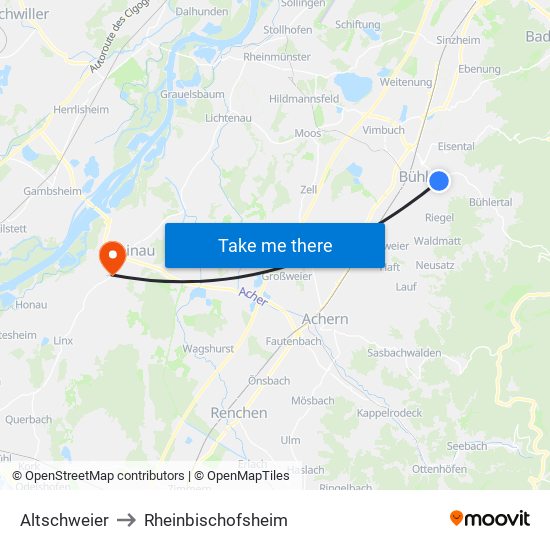 Altschweier to Rheinbischofsheim map