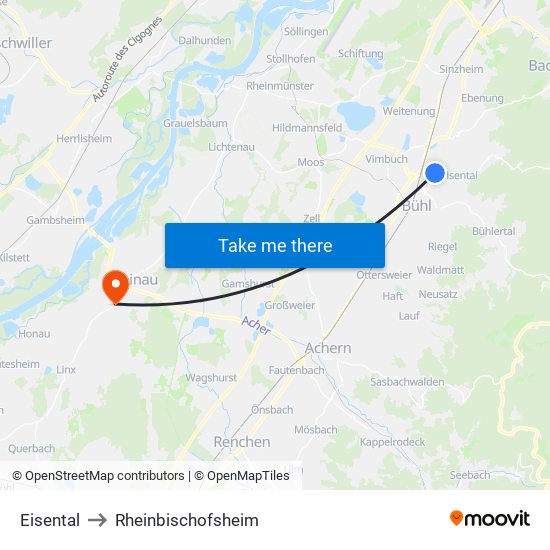 Eisental to Rheinbischofsheim map