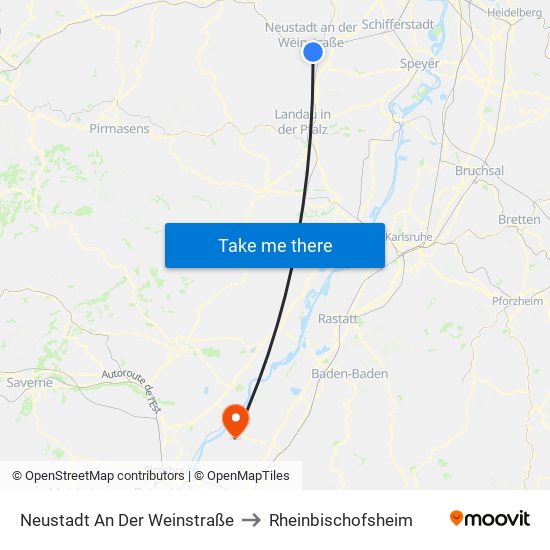 Neustadt An Der Weinstraße to Rheinbischofsheim map