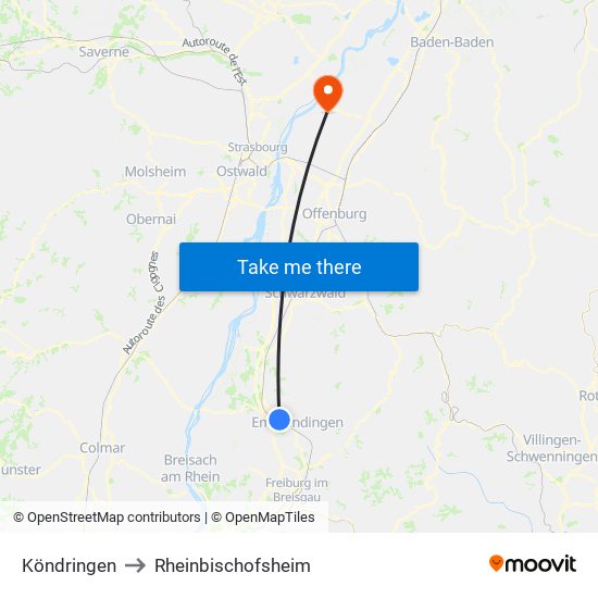 Köndringen to Rheinbischofsheim map