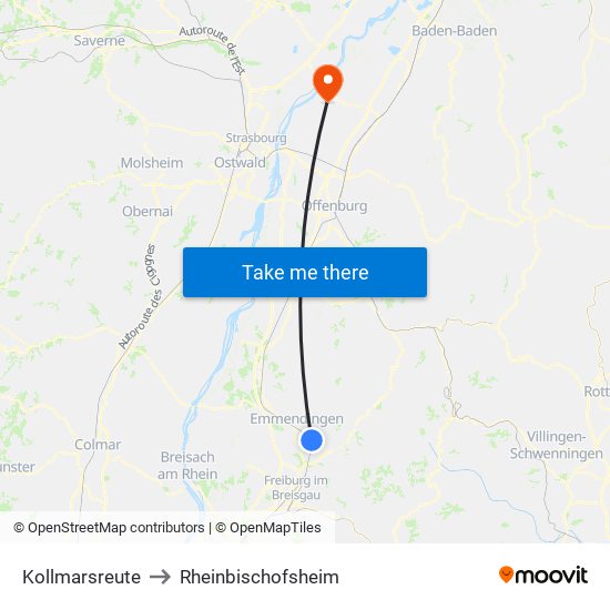 Kollmarsreute to Rheinbischofsheim map