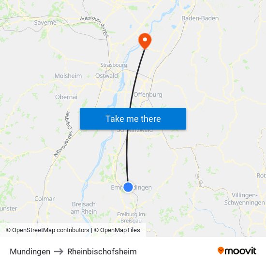 Mundingen to Rheinbischofsheim map