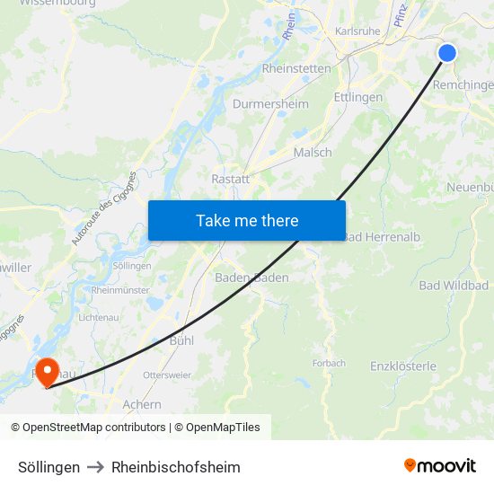 Söllingen to Rheinbischofsheim map