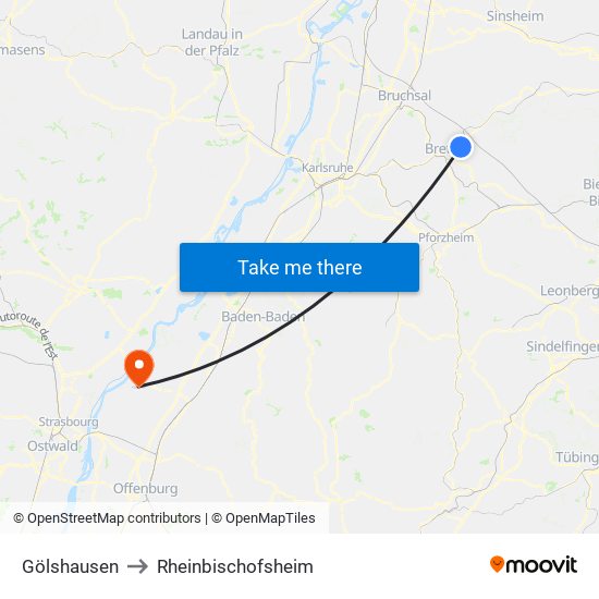 Gölshausen to Rheinbischofsheim map