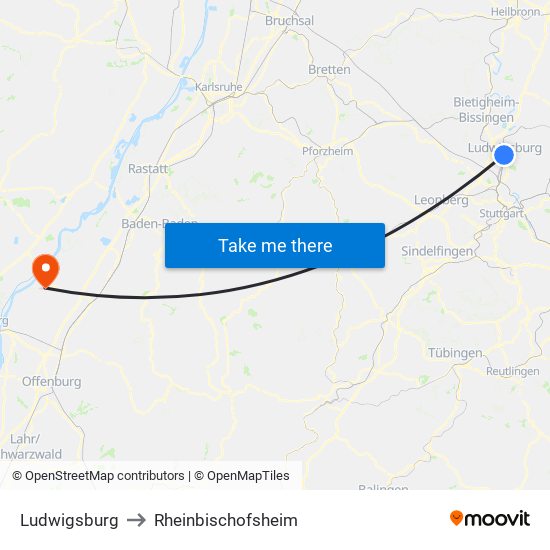 Ludwigsburg to Rheinbischofsheim map