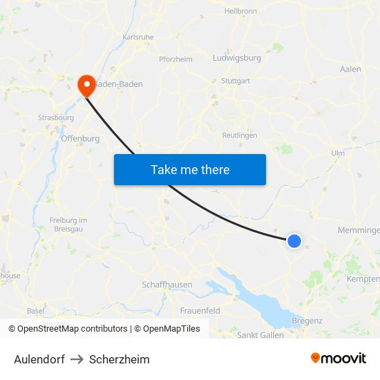 Aulendorf to Scherzheim map