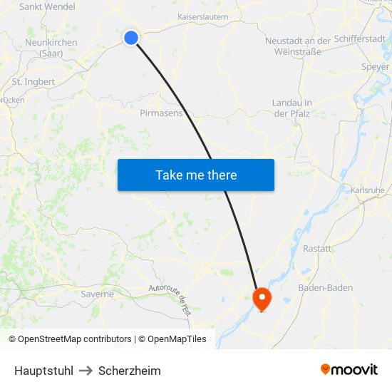 Hauptstuhl to Scherzheim map