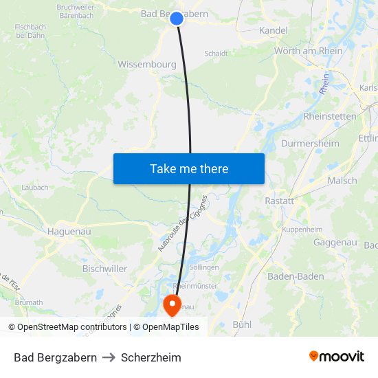 Bad Bergzabern to Scherzheim map