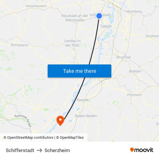 Schifferstadt to Scherzheim map