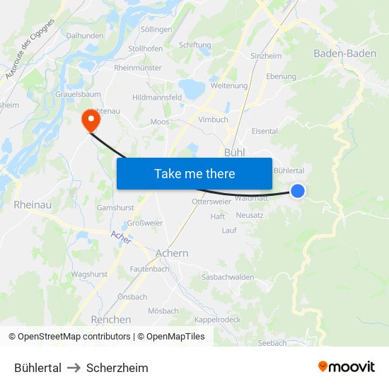 Bühlertal to Scherzheim map