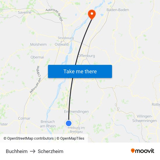 Buchheim to Scherzheim map