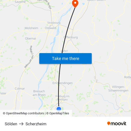 Sölden to Scherzheim map