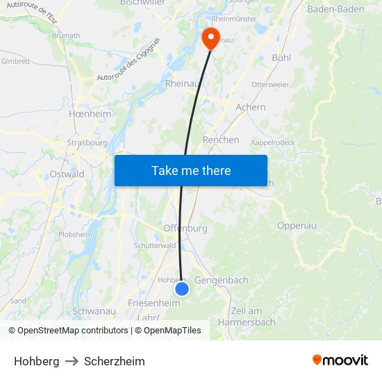 Hohberg to Scherzheim map