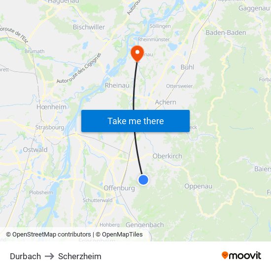 Durbach to Scherzheim map