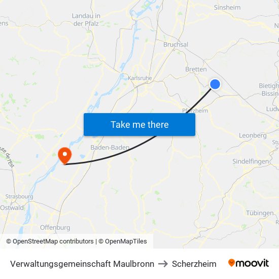 Verwaltungsgemeinschaft Maulbronn to Scherzheim map