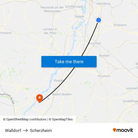 Walldorf to Scherzheim map