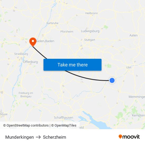 Munderkingen to Scherzheim map