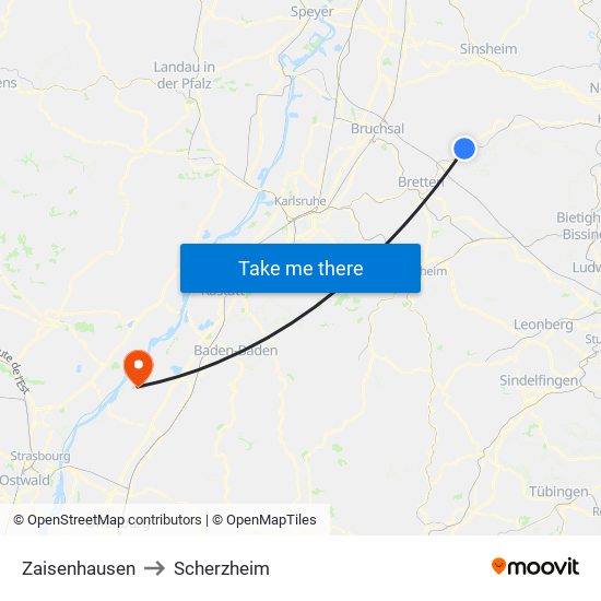 Zaisenhausen to Scherzheim map