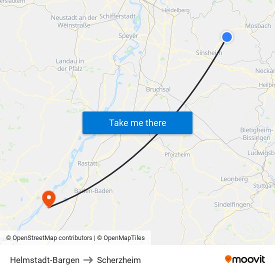 Helmstadt-Bargen to Scherzheim map