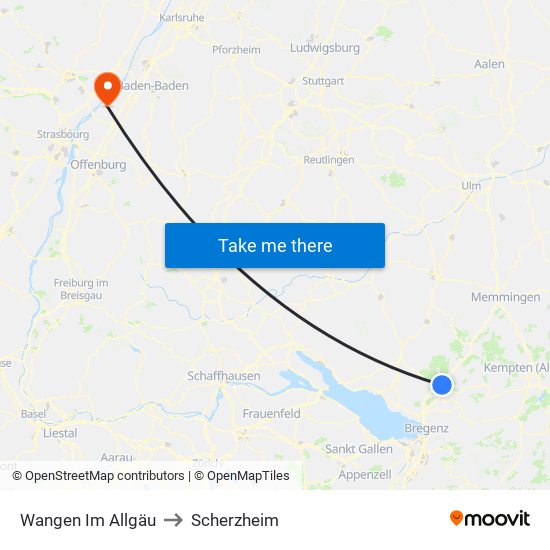 Wangen Im Allgäu to Scherzheim map