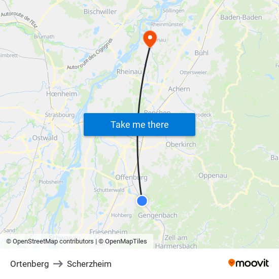 Ortenberg to Scherzheim map