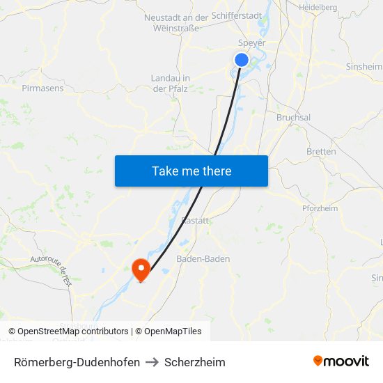 Römerberg-Dudenhofen to Scherzheim map