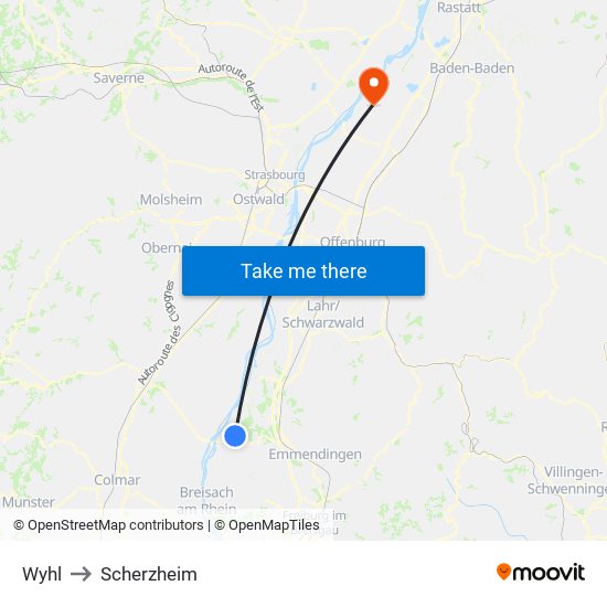 Wyhl to Scherzheim map