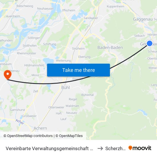 Vereinbarte Verwaltungsgemeinschaft Gernsbach to Scherzheim map