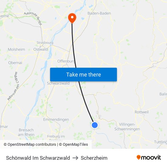 Schönwald Im Schwarzwald to Scherzheim map