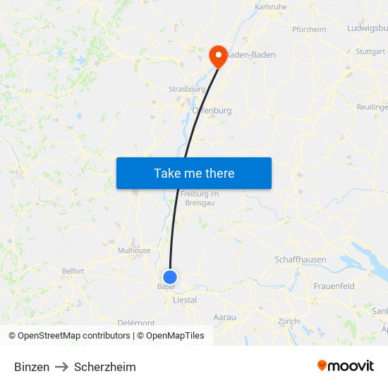 Binzen to Scherzheim map