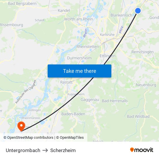 Untergrombach to Scherzheim map