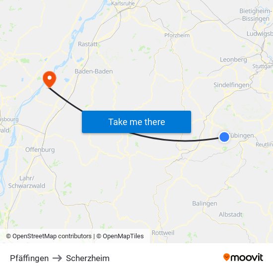 Pfäffingen to Scherzheim map