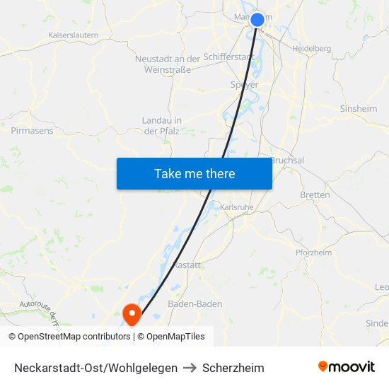 Neckarstadt-Ost/Wohlgelegen to Scherzheim map