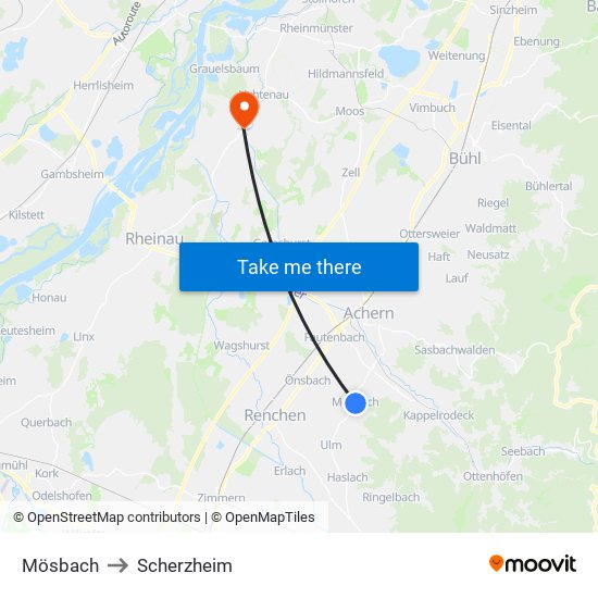 Mösbach to Scherzheim map