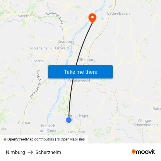 Nimburg to Scherzheim map