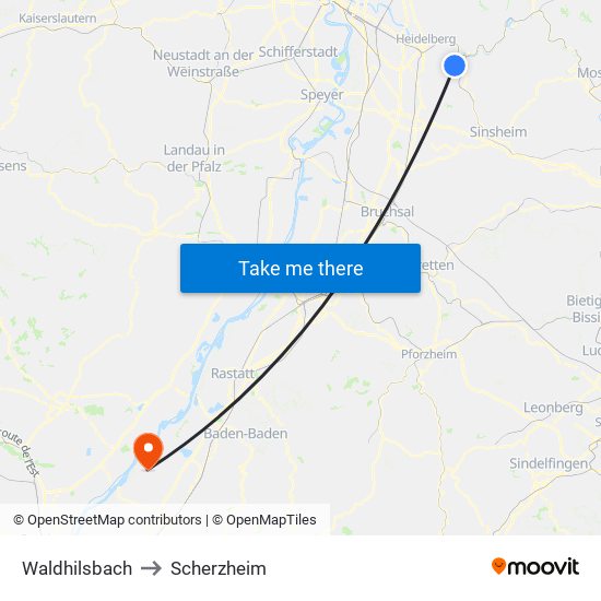 Waldhilsbach to Scherzheim map